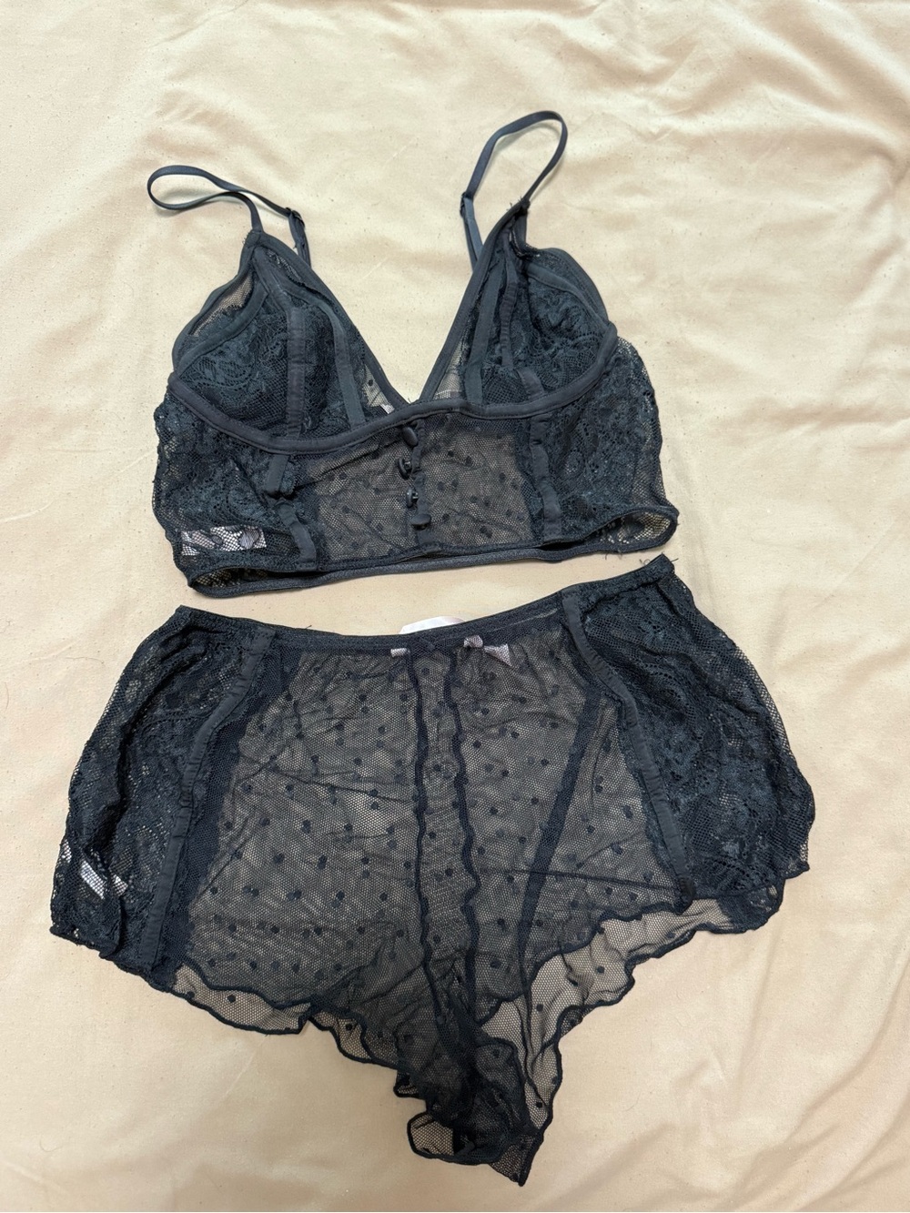 La Vie En Rose Black Sheer Lace Bralette and High-Waist short Set